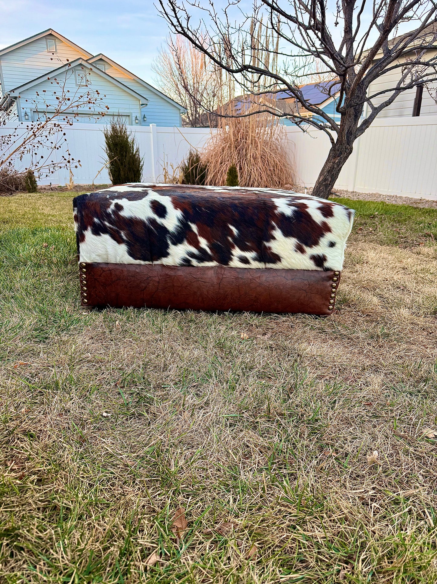 Tricolor Cowhide Ottoman