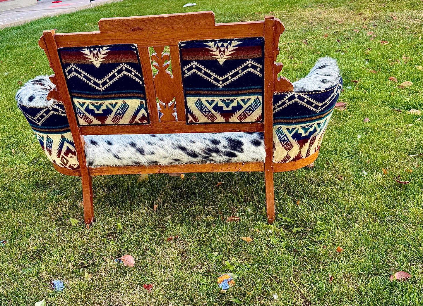 Speckled Cowhide Antique Settee