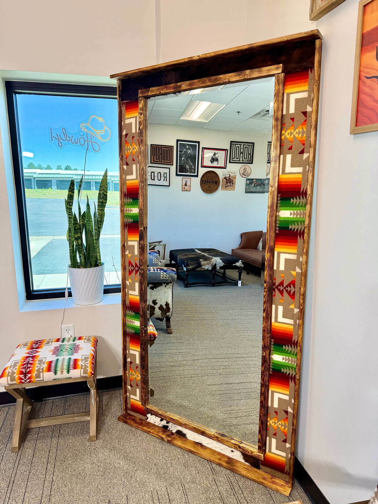 Pendleton and Cowhide Floor Mirror