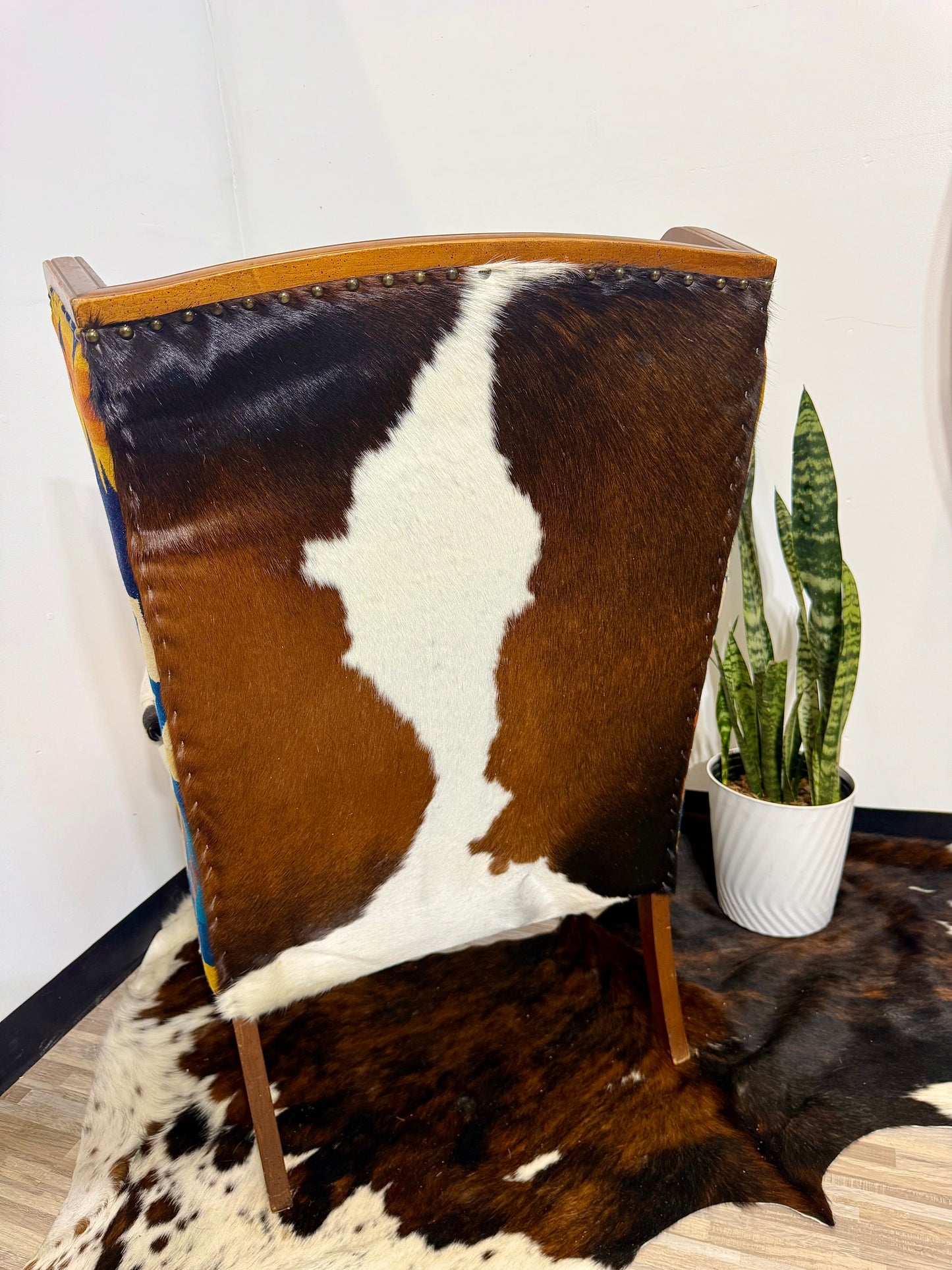 Pendleton and Cowhide Wingback Chair