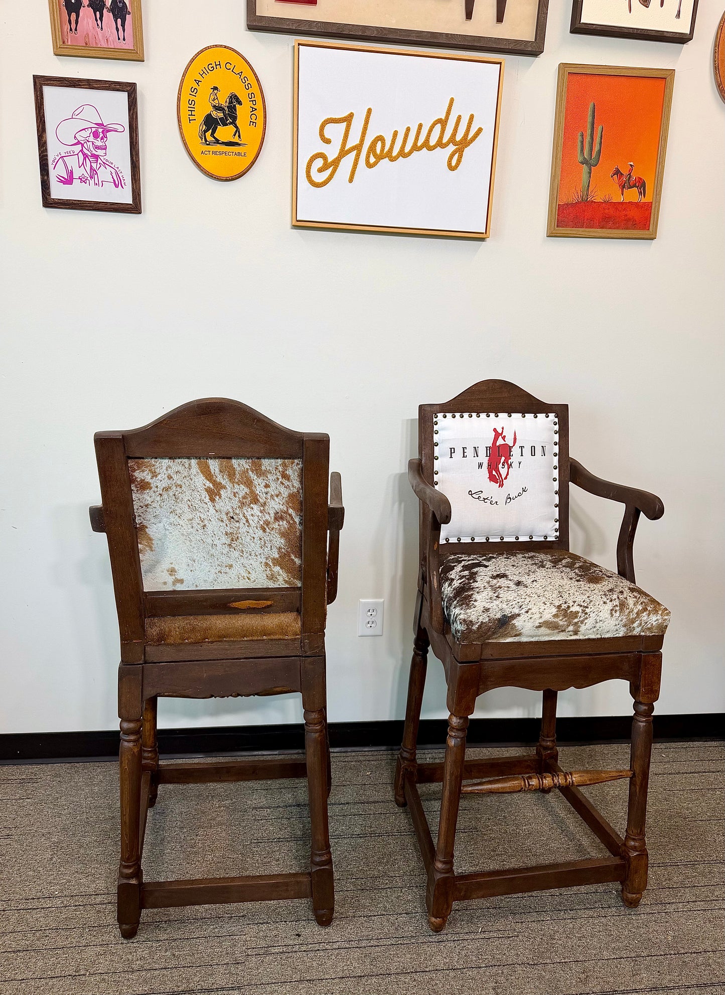 Pendleton Whisky & Cowhide Swivel Barstools