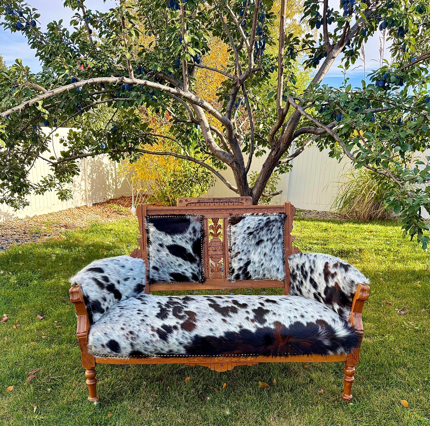 Speckled Cowhide Antique Settee
