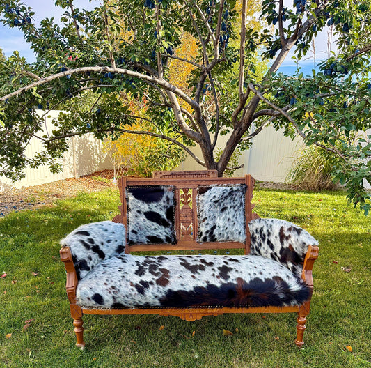 Speckled Cowhide Antique Settee