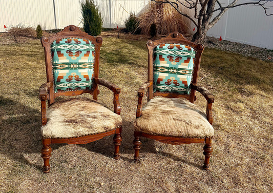 Pendleton and Cowhide Antique Chairs