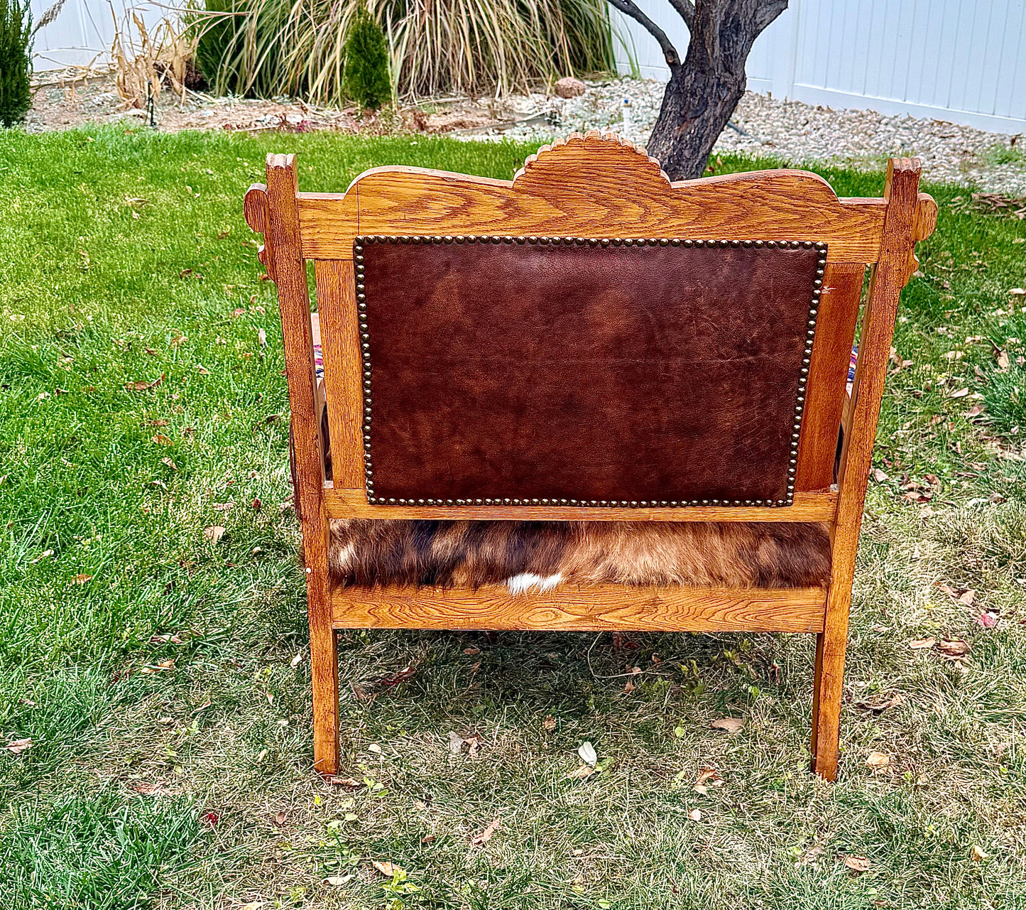 Cowhide and Pendleton Oversized Antique Chair