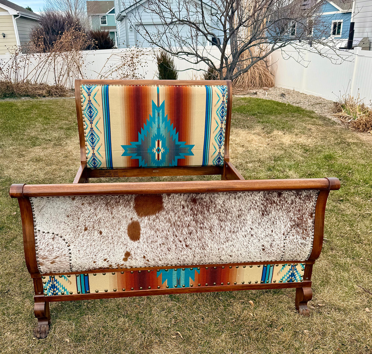 Pendleton and Cowhide Queen Bed Frame