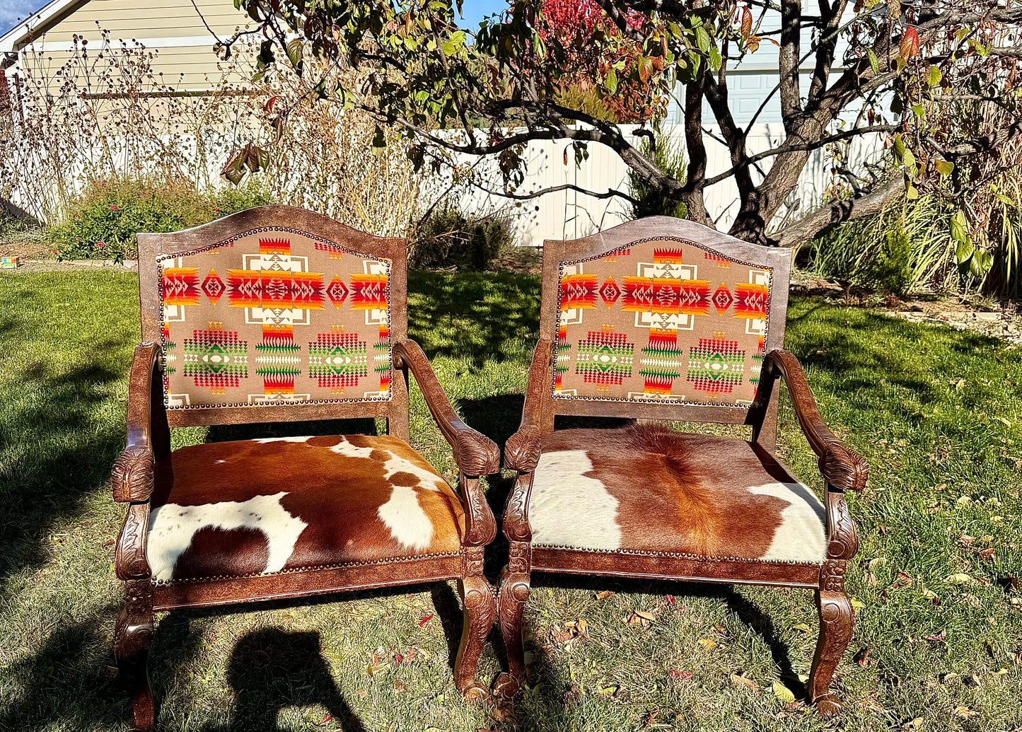 Cowhide and Pendleton Chairs