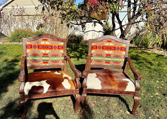 Cowhide and Pendleton Chairs