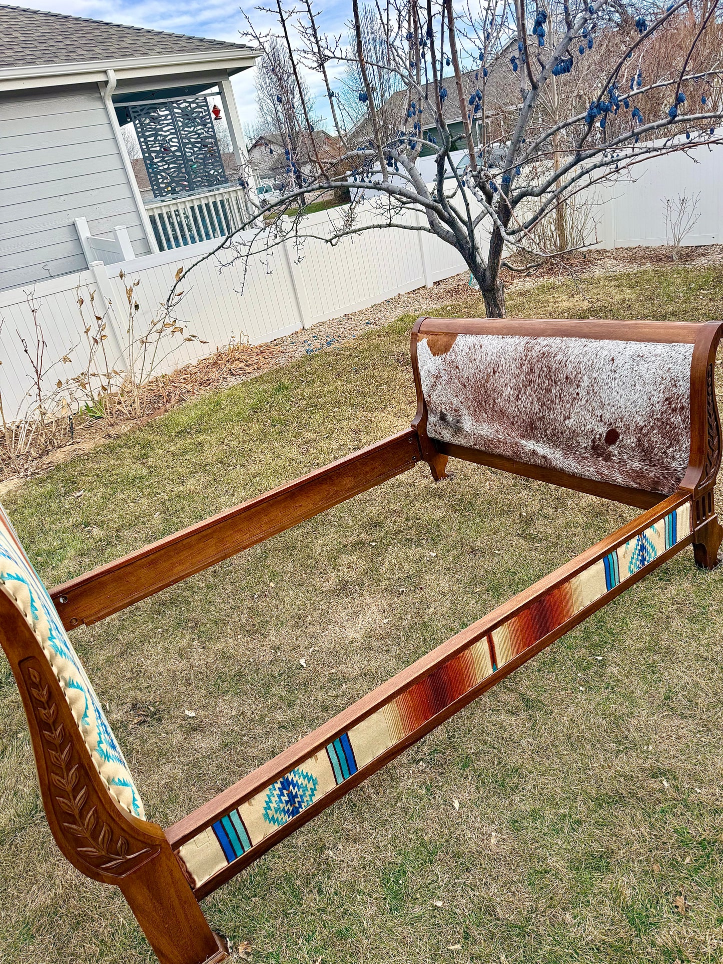 Pendleton and Cowhide Queen Bed Frame