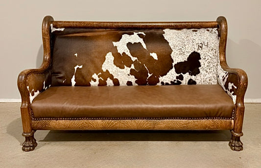 Cowhide & Leather Settee with Southwest Fabric Accents