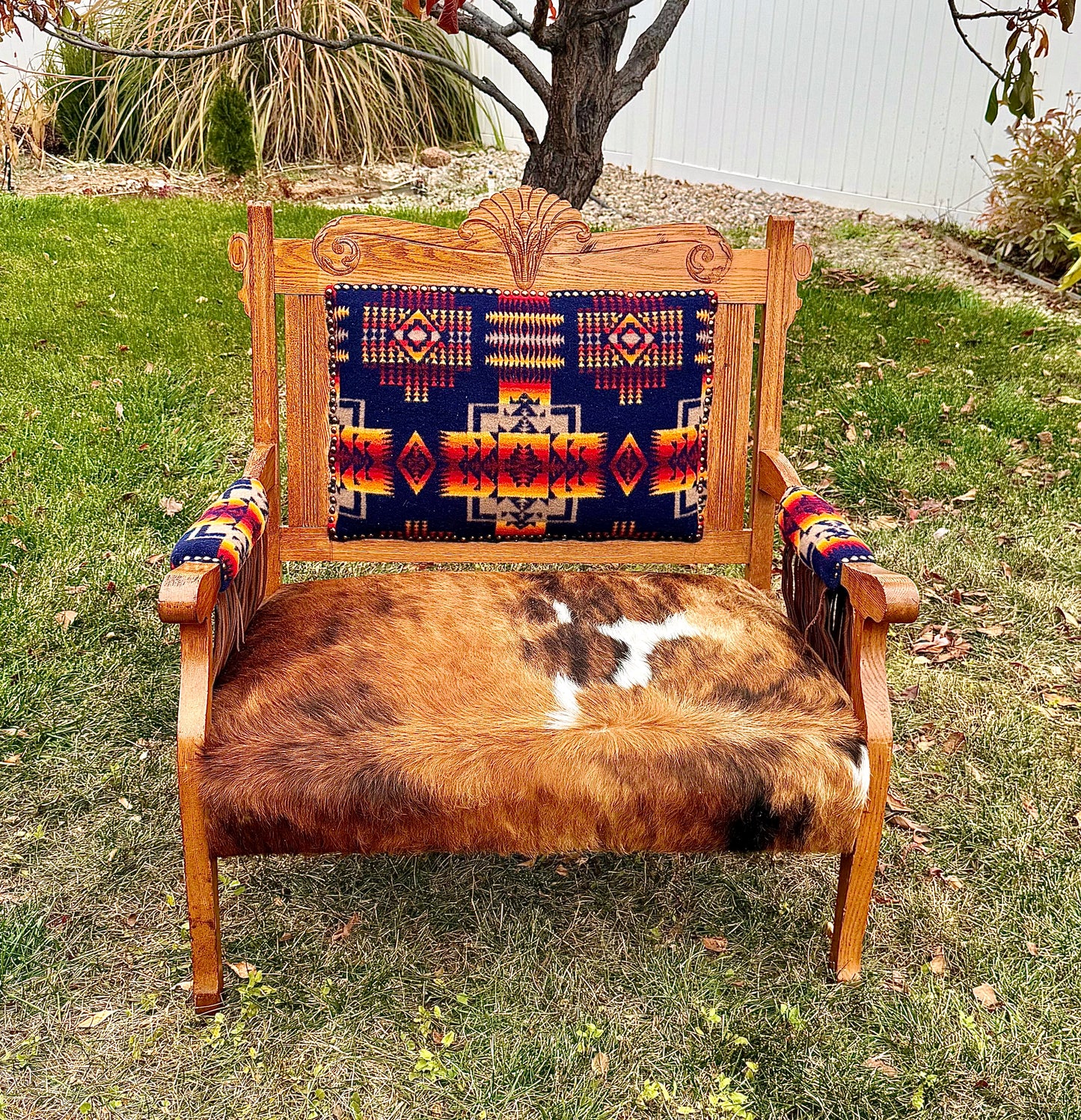 Cowhide and Pendleton Oversized Antique Chair
