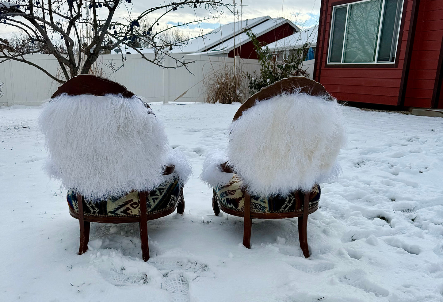 Tibetan Sheepskin, Brindle Cowhide & Wool Aztec Chairs
