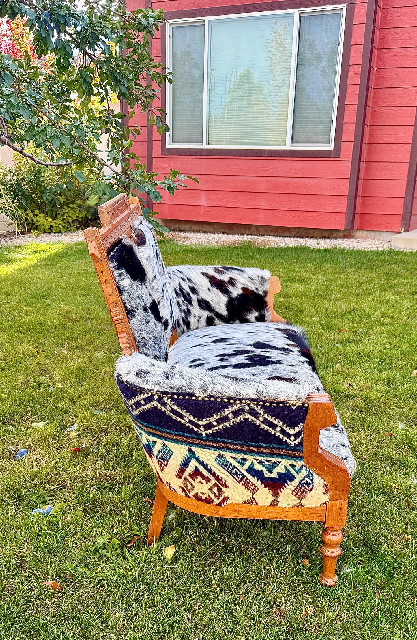 Speckled Cowhide Antique Settee